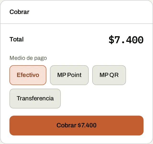 Pantalla de cobro con medios de pago en el punto de venta de func.ar